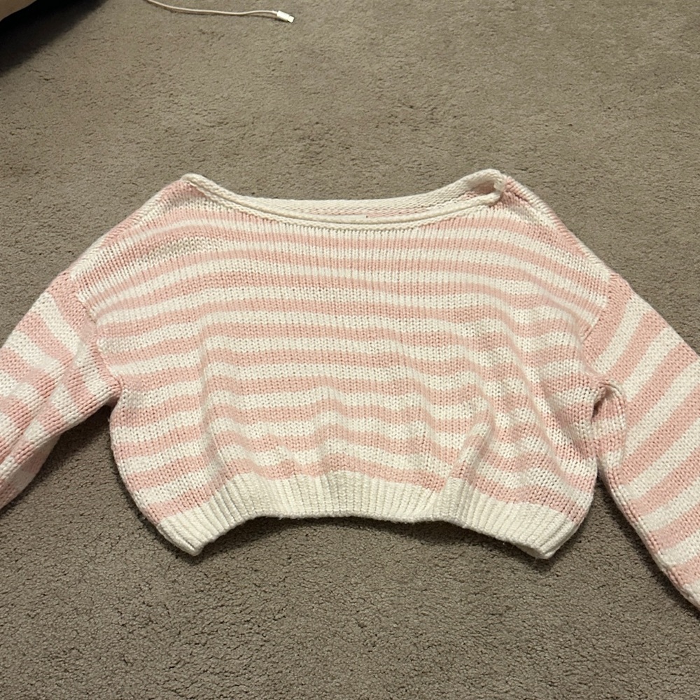 Hollister Off-the-Shoulder Pink and White Sweater